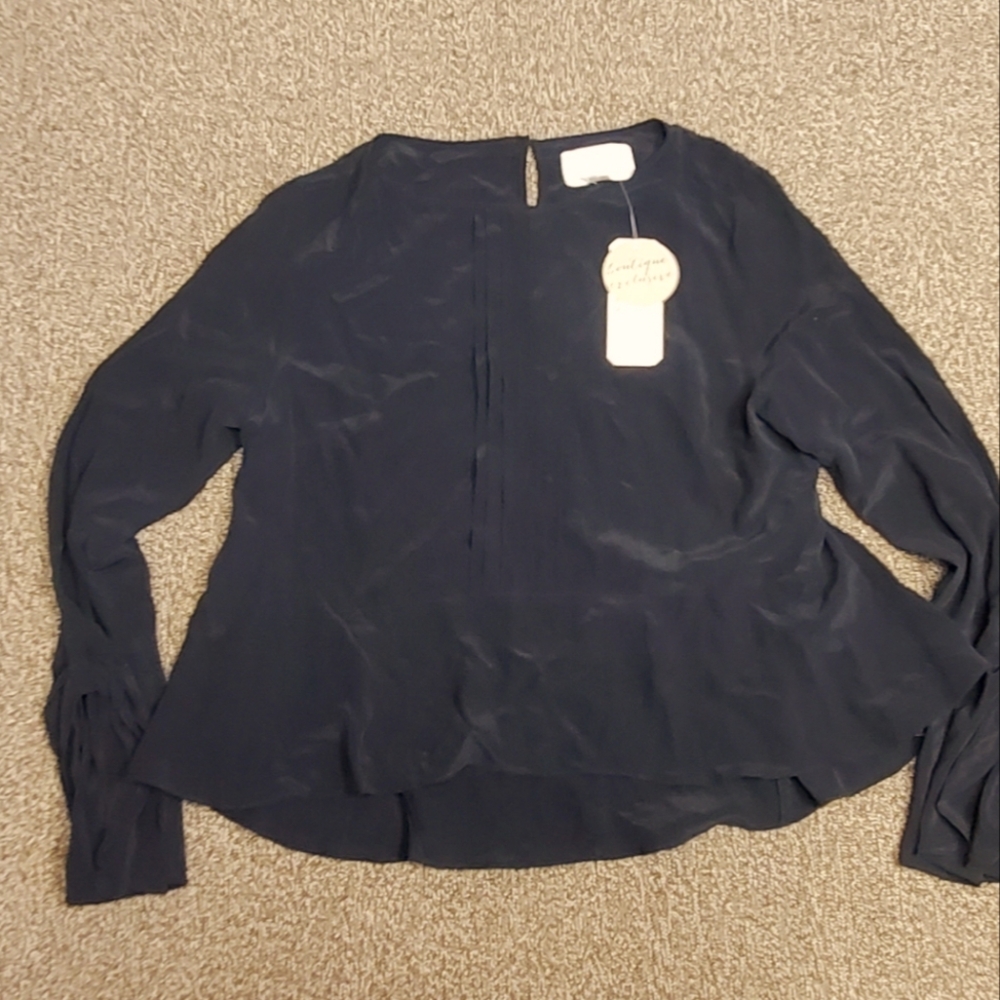 Nicole Miller Artelier Black 100%silk peplum blouse RARE nwt size L